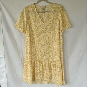 A NEW DAY Yellow Floral Print Short Sleeve Ruffle Hem Dropped Waist Dress Sz Med